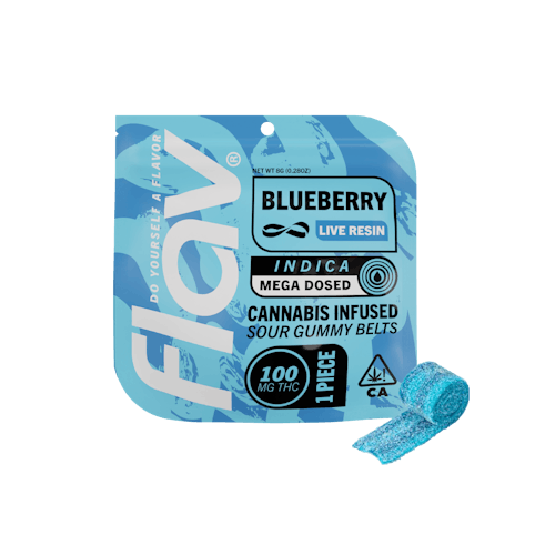 Flav - Blueberry -Indica- Mega Dosed Cannabis Infused Sour (gummy) One Piece Belt - 100mg | Flav  -AA4 back