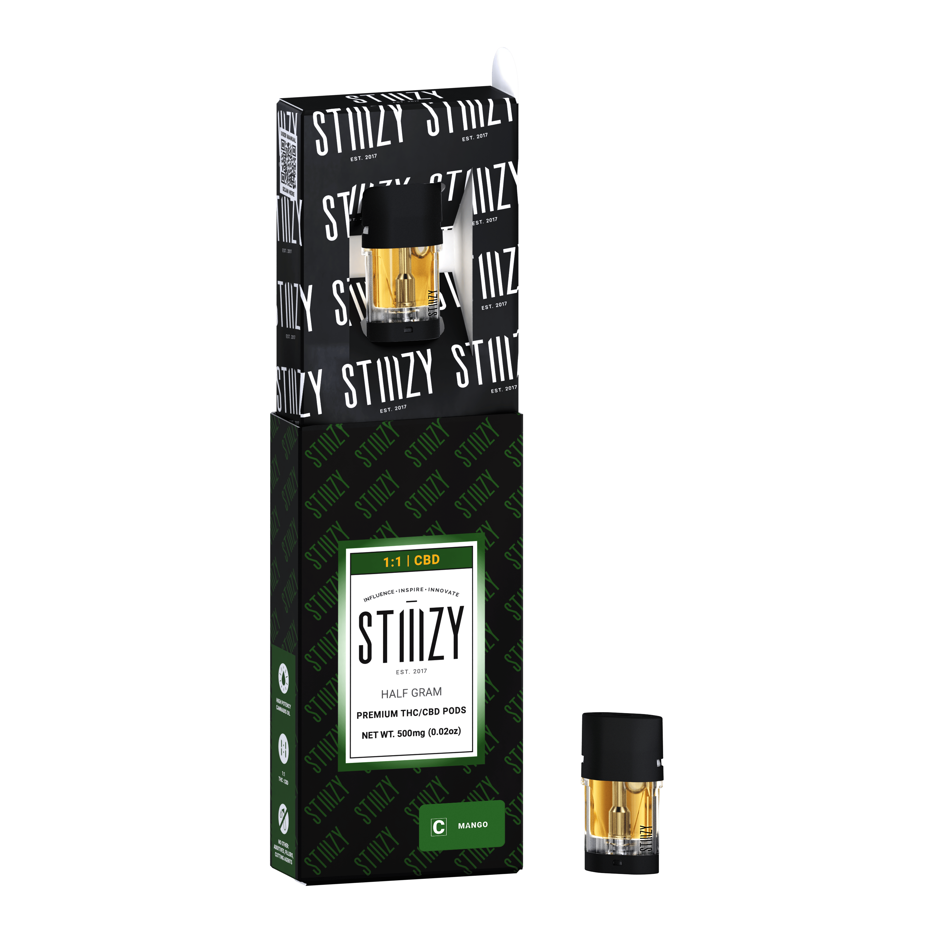 STIIIZY Vape - MANGO - 1:1 (CBD/THC) PREMIUM POD .5G - IL — Cartridges