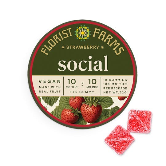 Florist Farms | Social Strawberry Gummies | 100mg | 10ct | 10mg/ea at Corner House