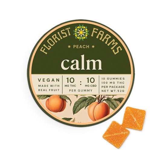 Florist Farms | Calm Peach Gummies | 100mg | 10ct | 10mg/ea at Corner House
