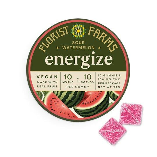 Florist Farms | Energize Sour Watermelon Gummies | 100mg | 10ct | 10mg/ea at Corner House