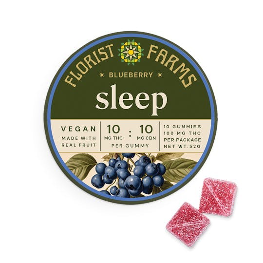 Florist Farms | Sleep Blueberry Gummies | 100mg | 10ct | 10mg/ea at Corner House