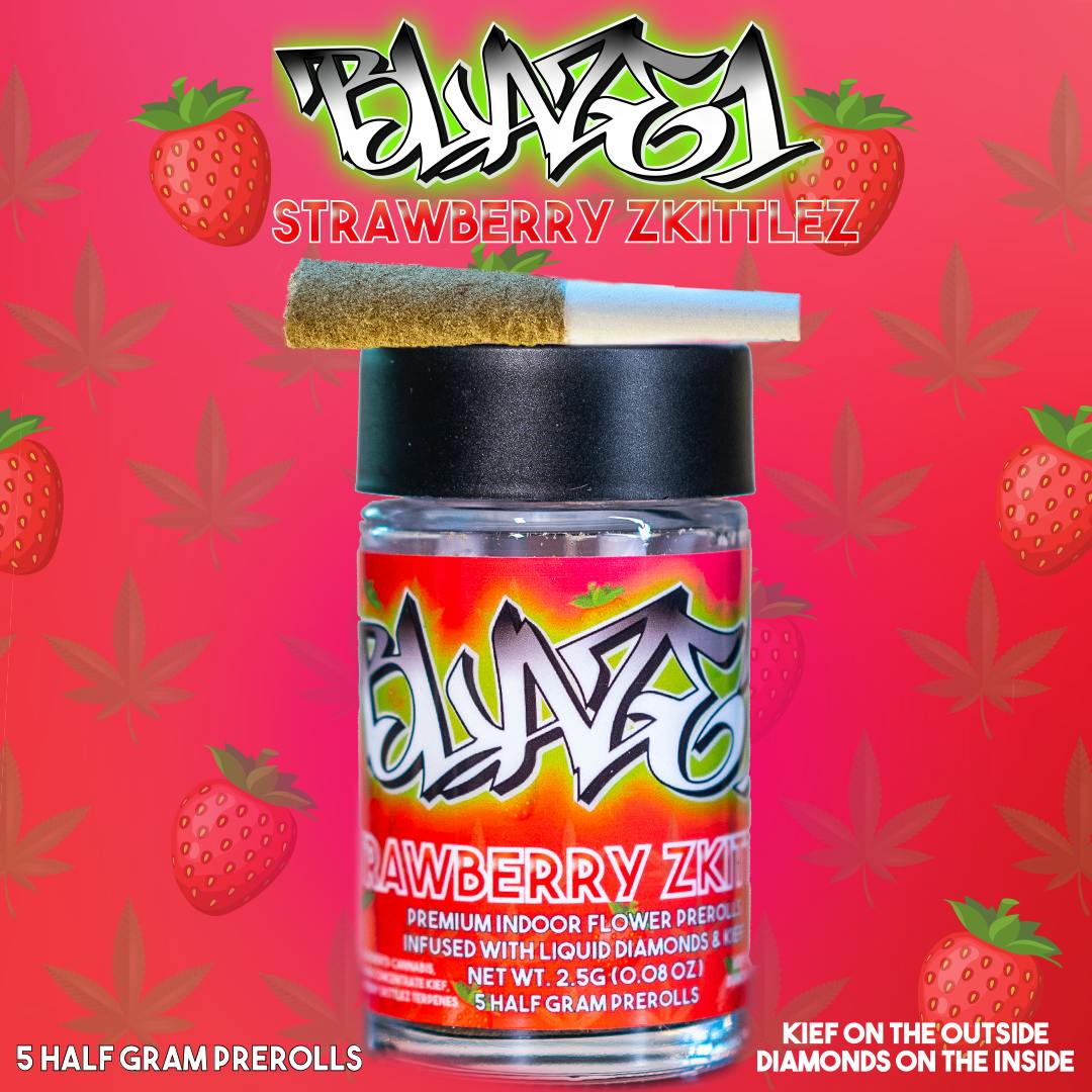 Blaze1 Blaze1 Strawberry Zkittlez Infused Preroll Kief Coated Heady