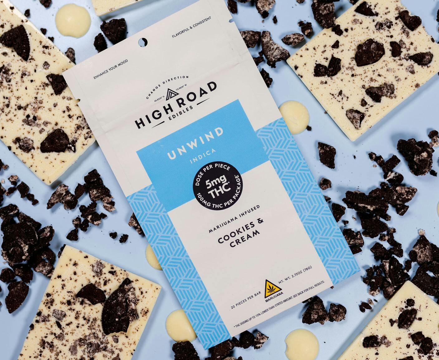 Cookies & Cream Unwind White Chocolate Bar, 100mg 20-piece