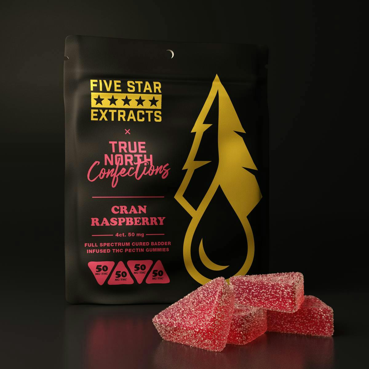 True North x Five Star | Cran Raspberry Gummies | 200mg | 4ct | 50mg/ea by True North Collective MI