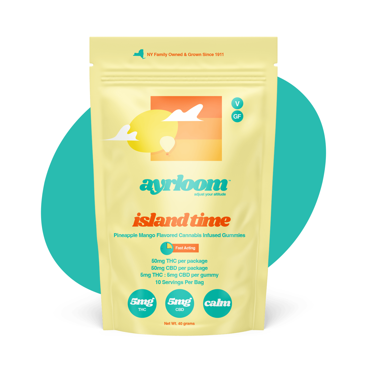Ayrloom | Island Time Gummies | 50mg THC : 50mg CBD | 10 pk