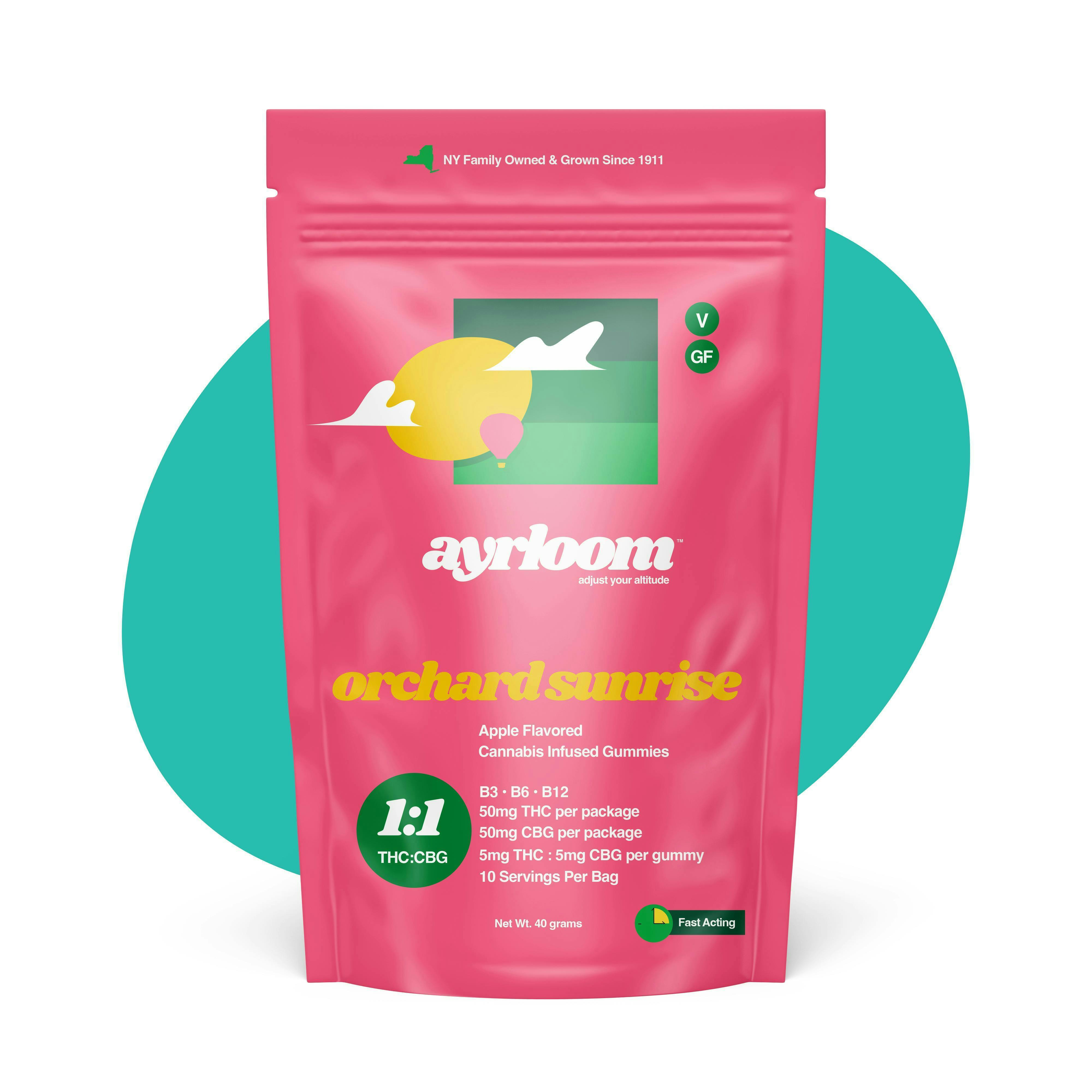 ayrloom | Apple "Orchard Sunrise" | 1:1 | 5MG THC : 5MG CBG | 10 Pack at Corner House