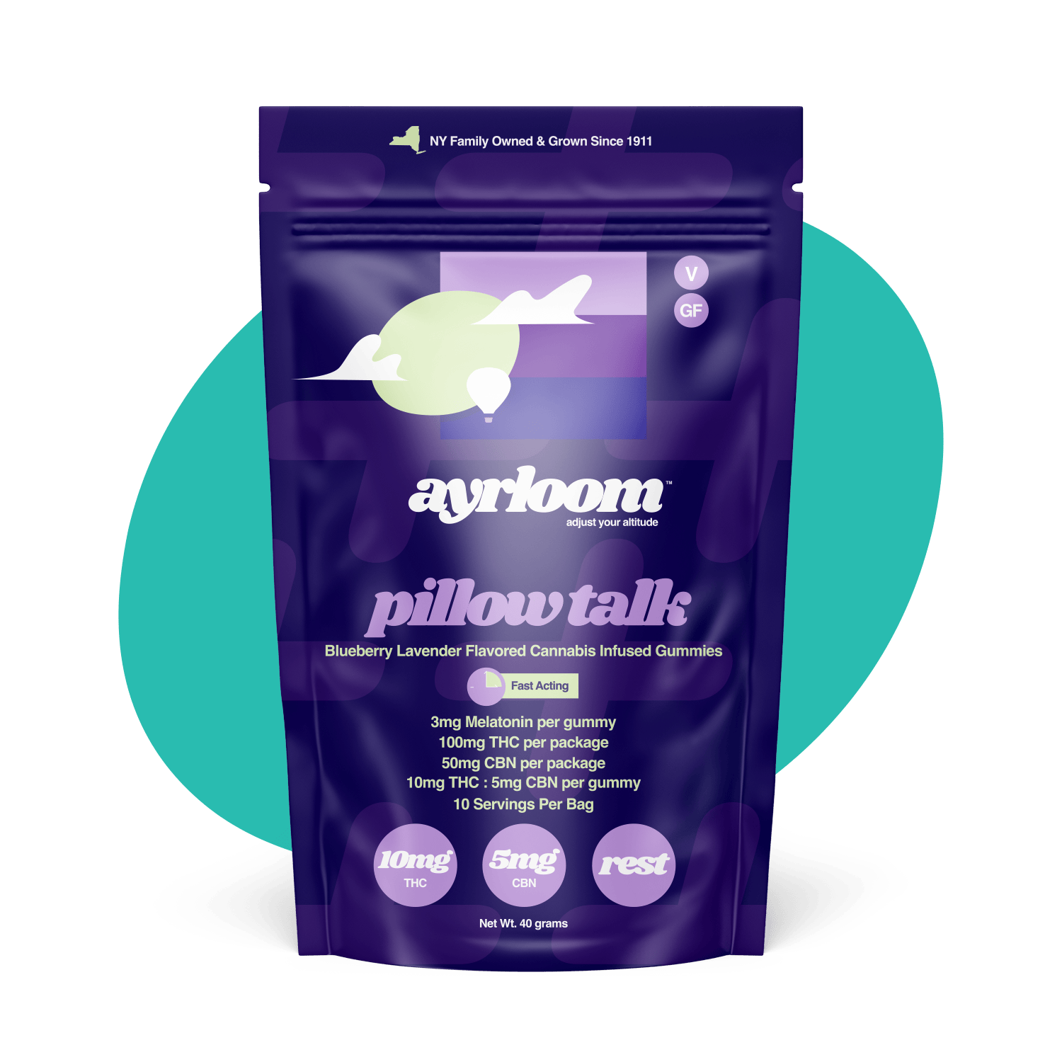 ayrloom | Blueberry Lavender "Pillow Talk" | 2:1 | 10MG THC:5MG CBN | 10pk at Corner House