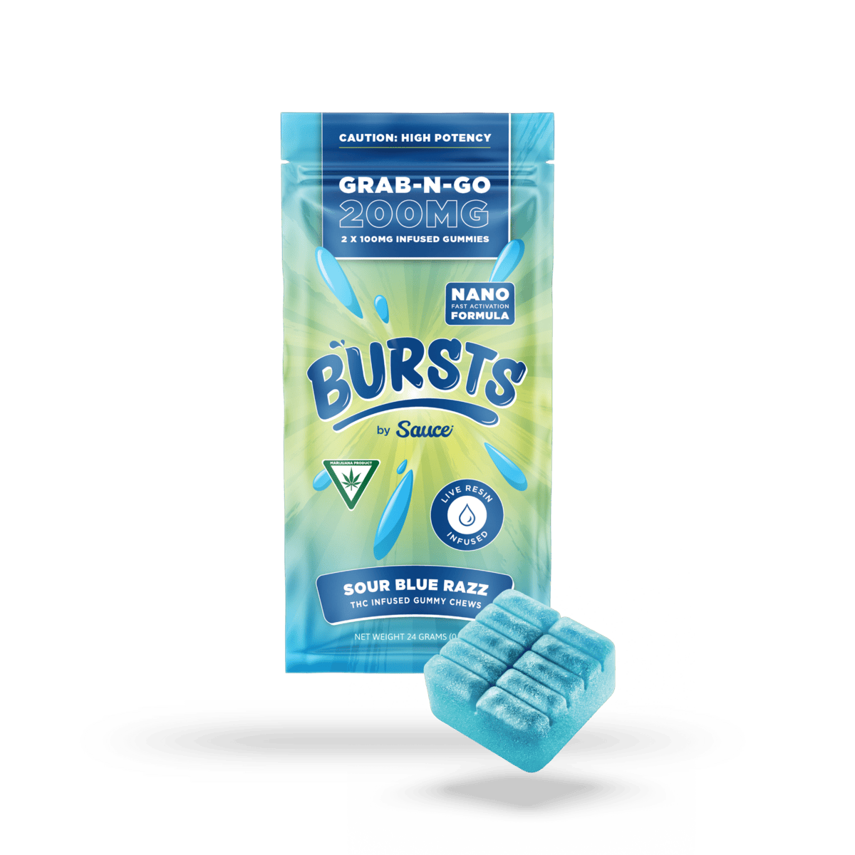 Sauce | Bursts | Sour Blue Razz | Live Resin Gummies | 200mg