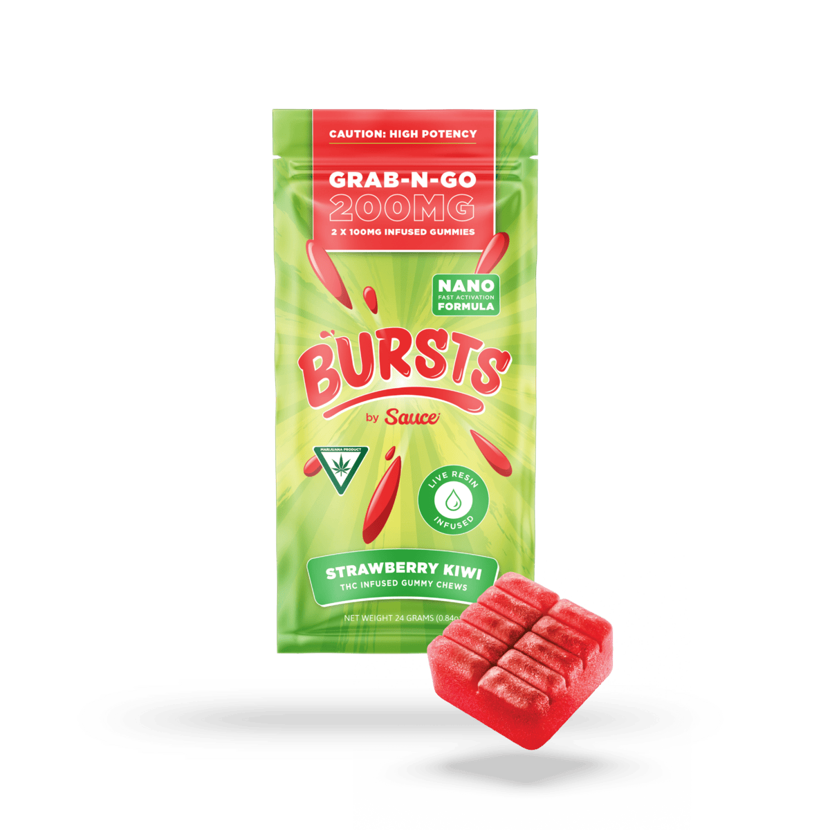 Sauce | Bursts | Strawberry Kiwi | Live Resin Gummies | 200mg
