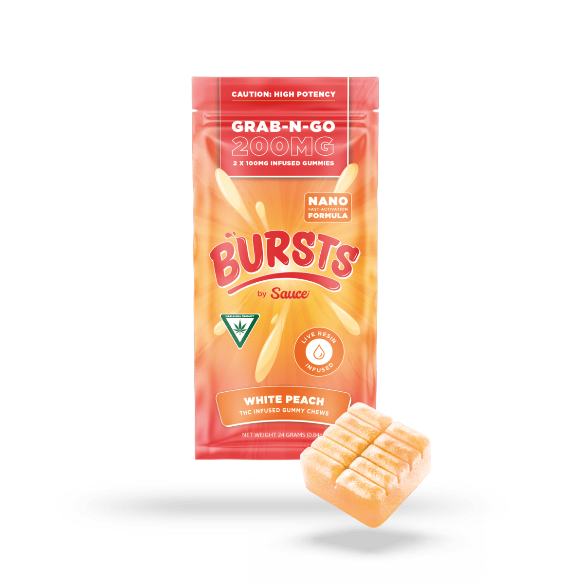 Sauce | Bursts | White Peach | Live Resin Gummies | 200mg