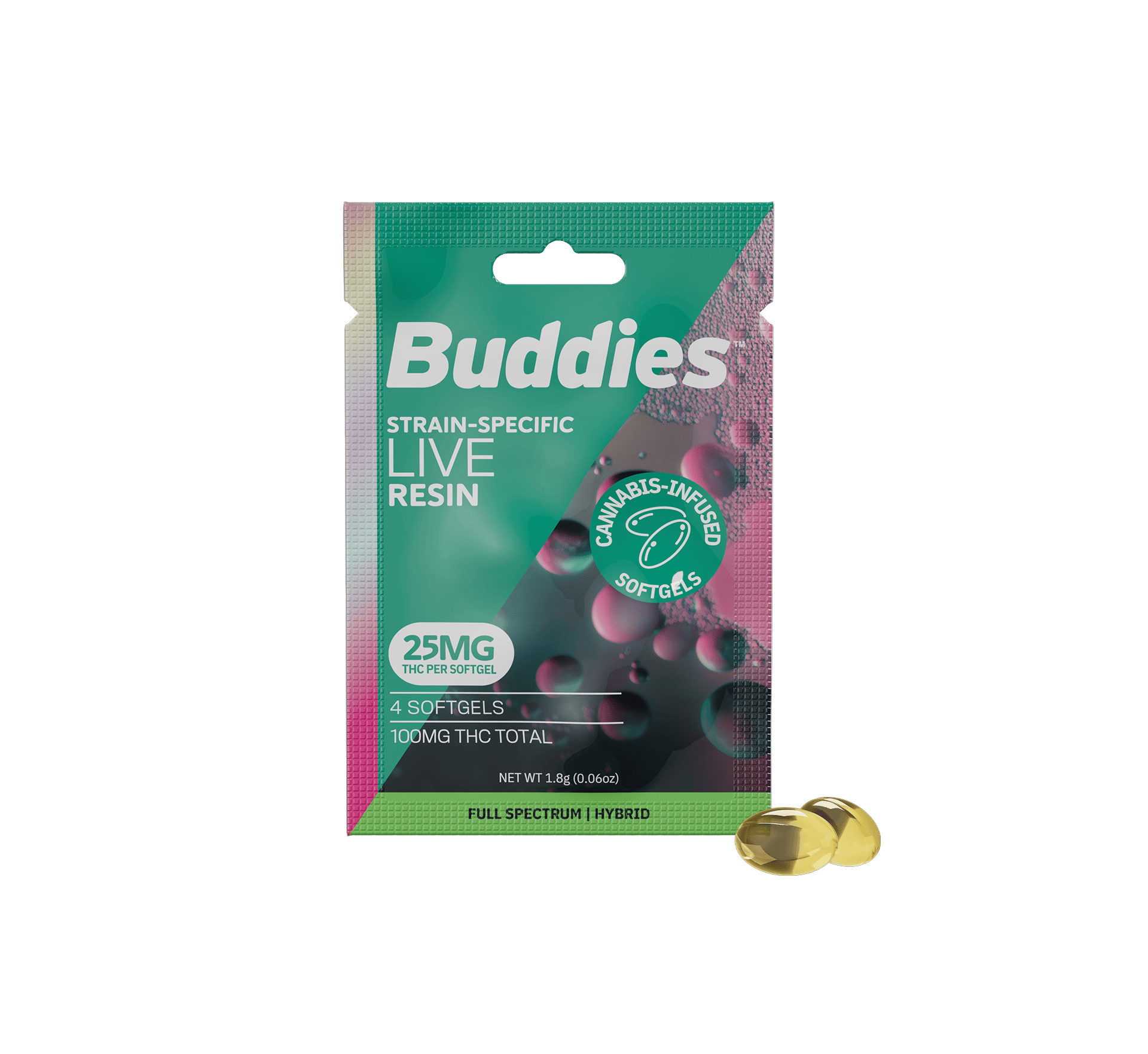 Live Resin Softgels | Hybrid | Capsules | 100mg THC | 4ct | 25mg/ea