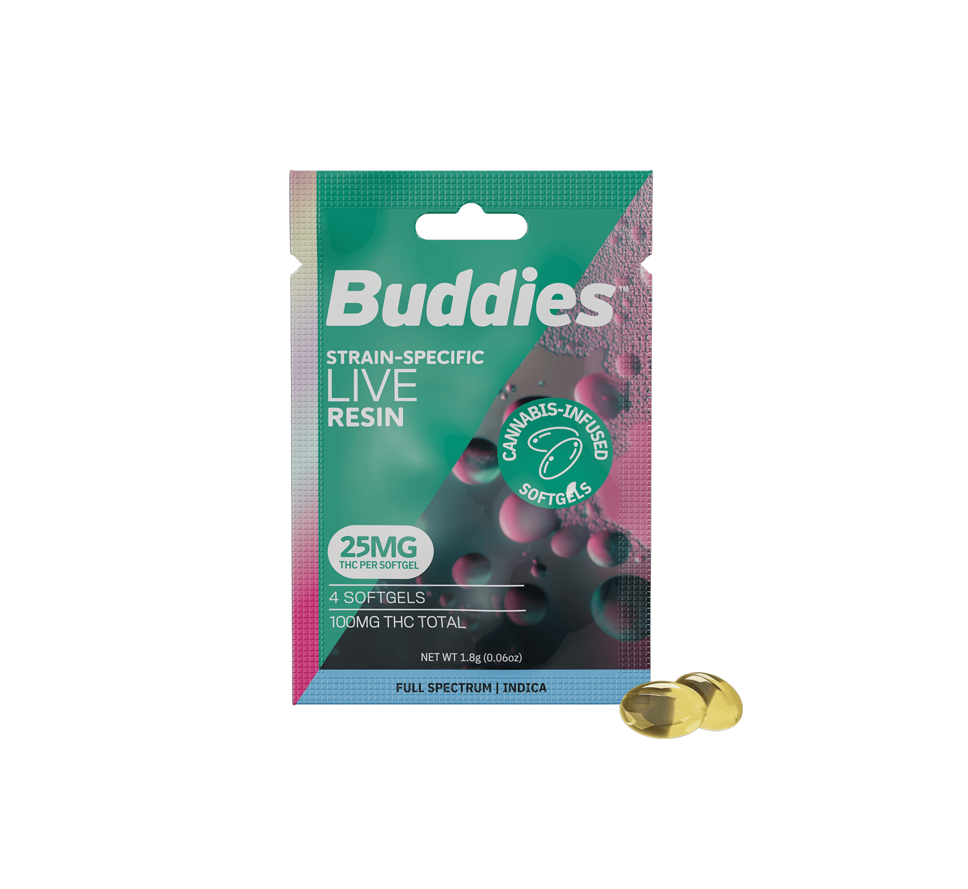 Live Resin Softgels | Indica | Capsules | 100mg THC | 4ct | 25mg/ea