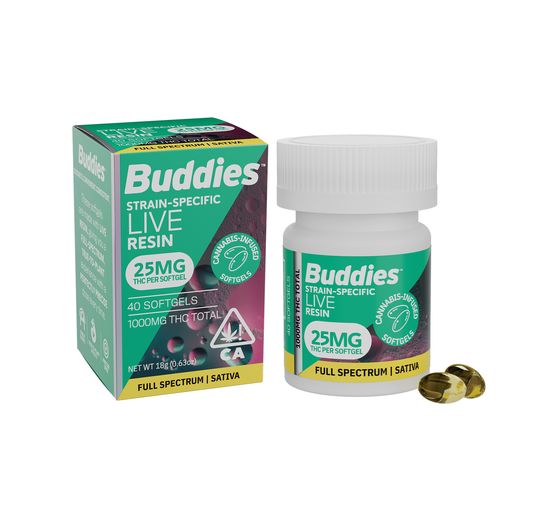 Live Resin Softgels | Sativa | Capsules | 1000mg THC | 40ct | 25mg/ea