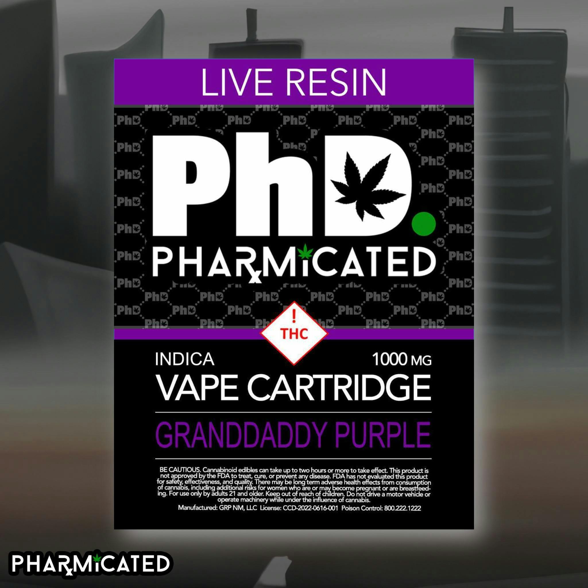 PhD 510 Thread Resin Vape Cart - Granddaddy Purple (I)