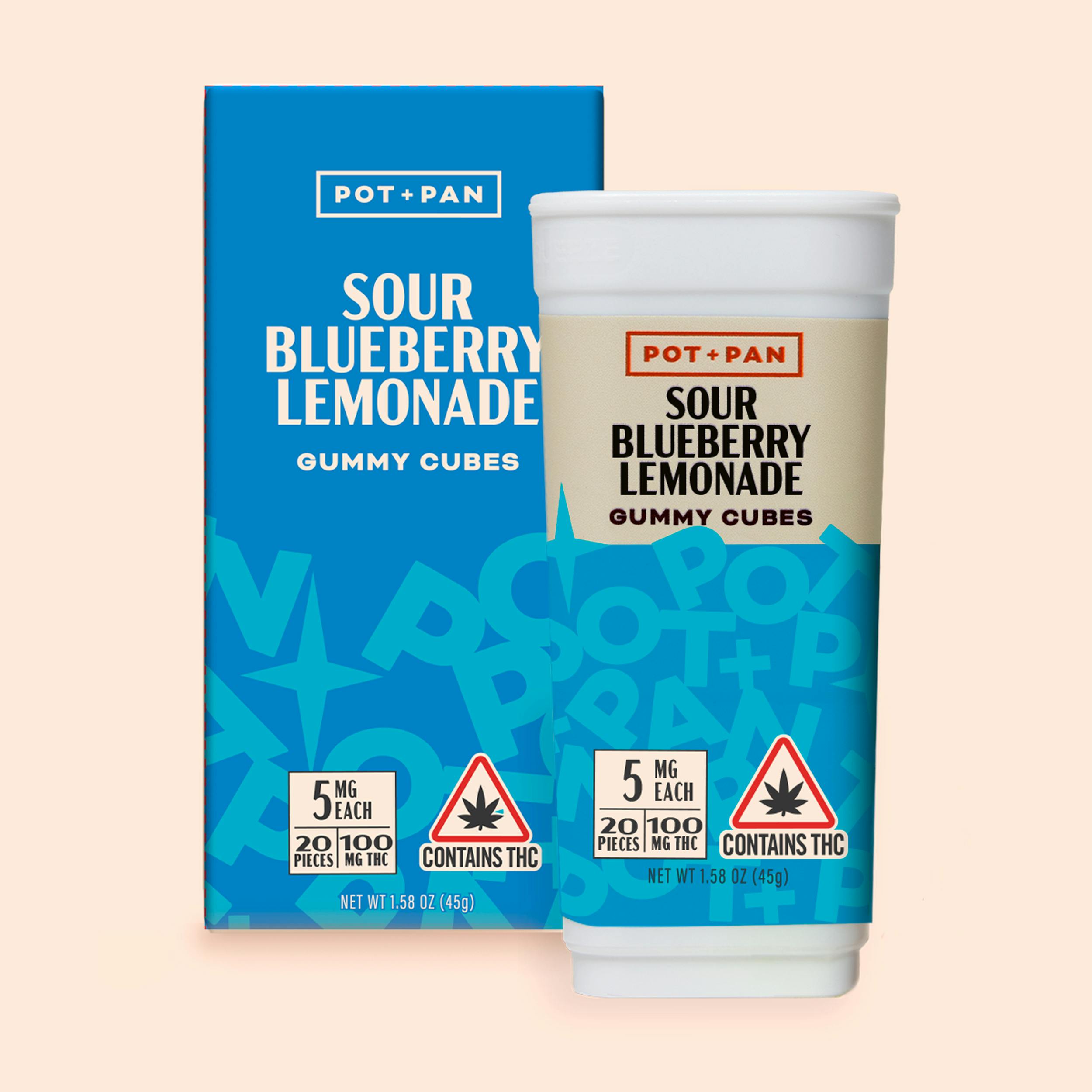Pot + Pan Sour Blueberry Lemonade Gummy Cubes (Sativa) 20 pieces
