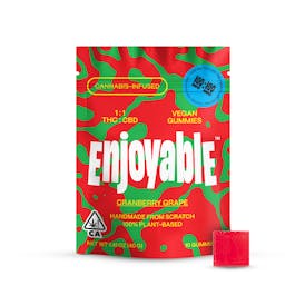 Enjoyable 1:1 THC:CBD Cranberry Grape Vegan Gummies 100mg:100mg