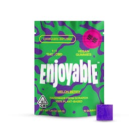Enjoyable 1:1 THC:CBD Melon Berry Vegan Gummies 100mg:100mg