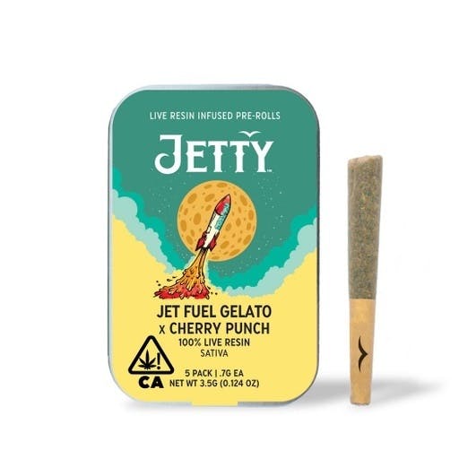 Jet Fuel Gelato x Cherry Punch Live Resin Infused PreRolls 5 Pack (3.5g) Jetty Extracts
