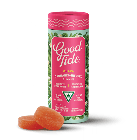 Good Tide - Guava -Hybrid- Solventless Hash Rosin Gummies | Balanced | 100mg | Good Tide       -h8 back