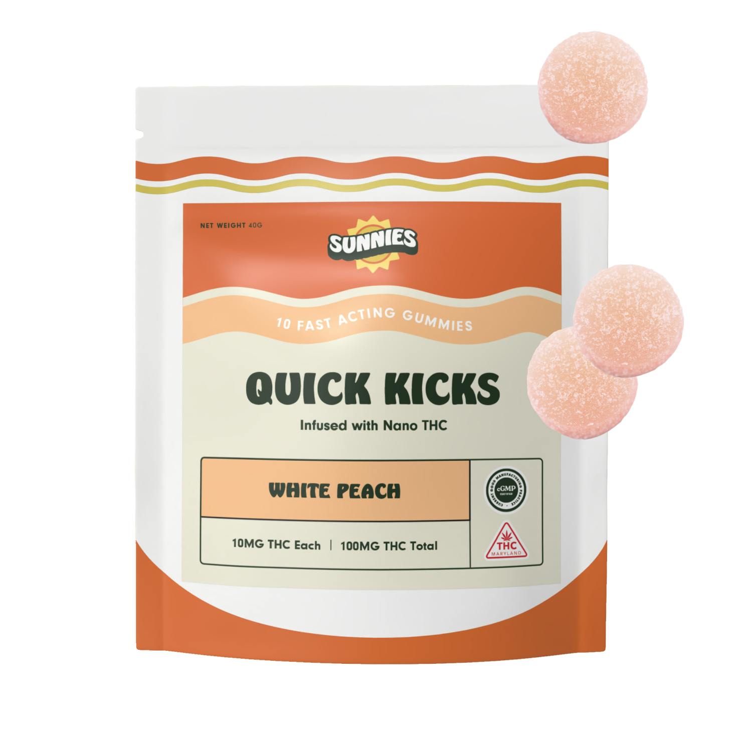 White Peach Nano Gummies 100mg at Four Green Fields, LLC