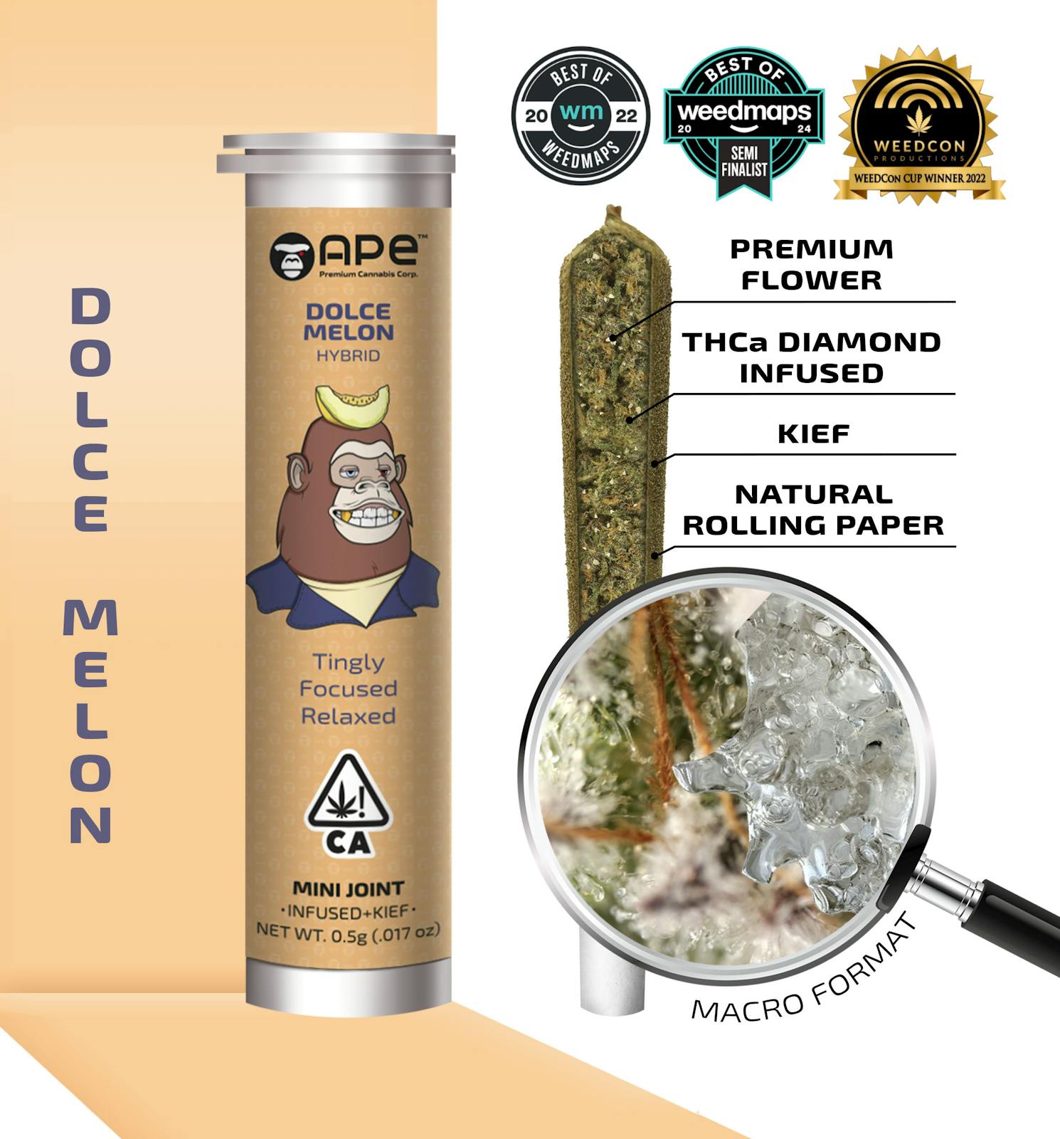 APE DOLCE MELON — Mini Joint Infused + Kief (0.5g) pre-roll