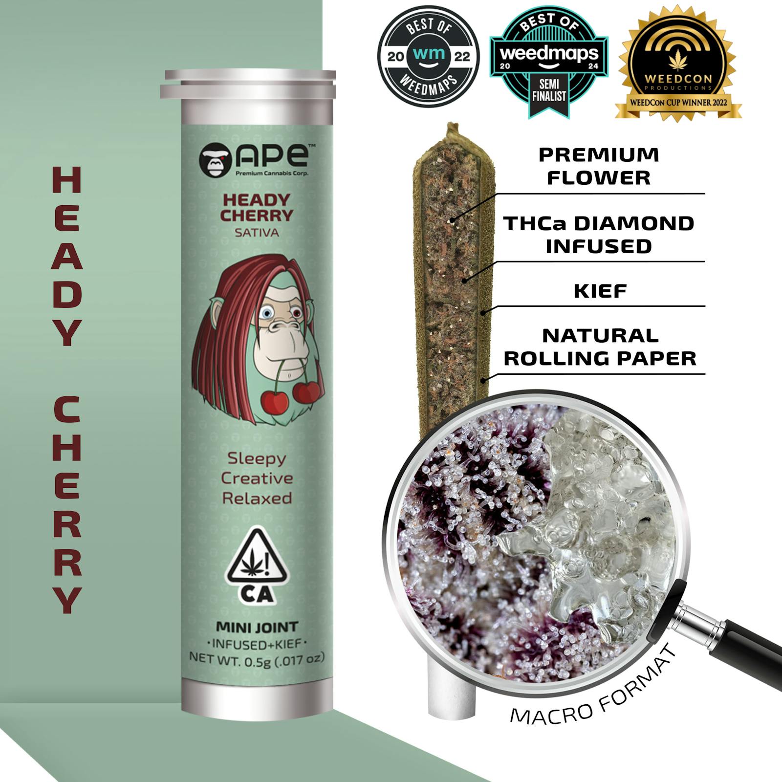 HEADY CHERRY — Mini Joint Infused + Kief (0.5g)