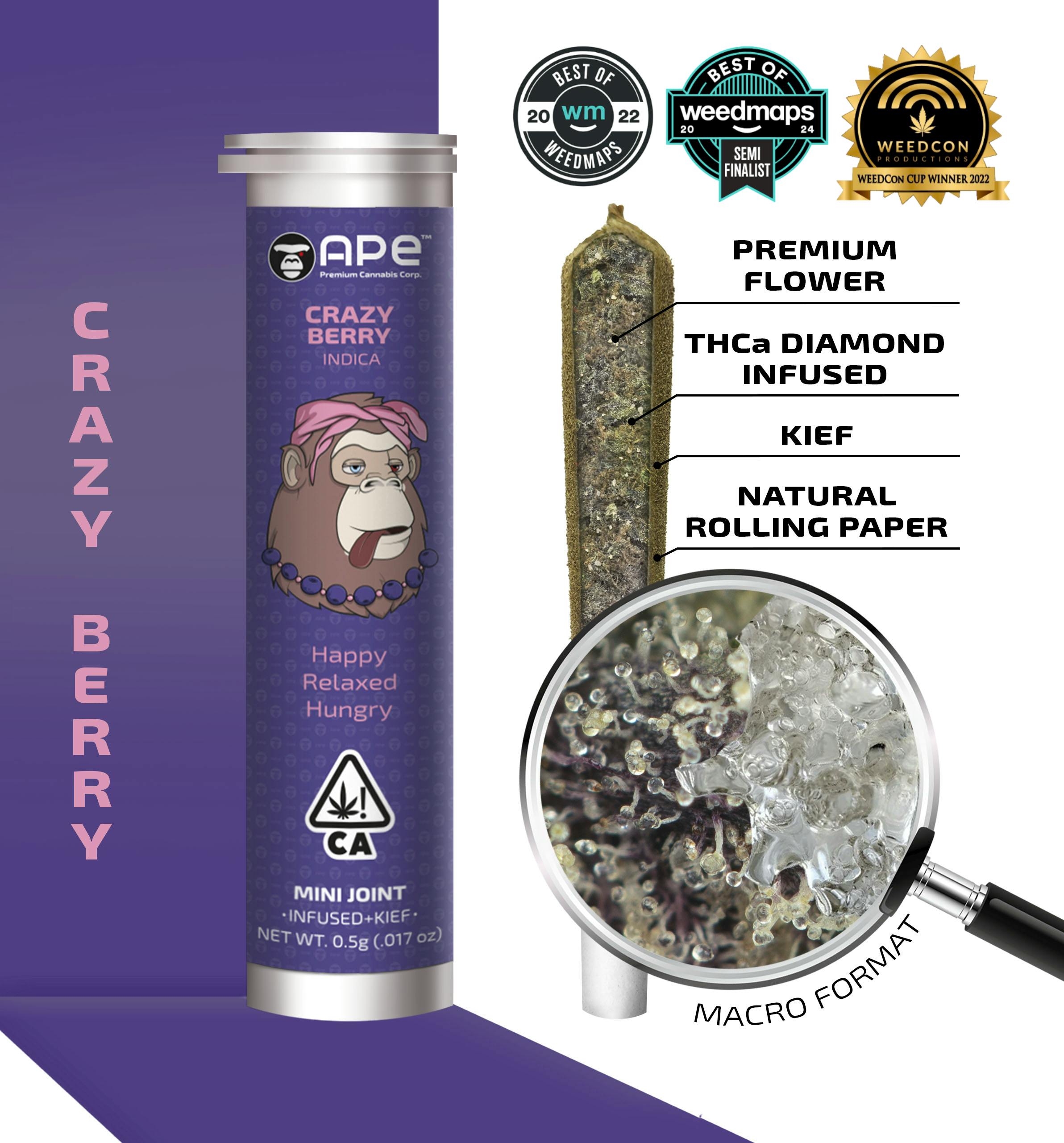 CRAZY BERRY — Mini Joint Infused + Kief (0.5g)