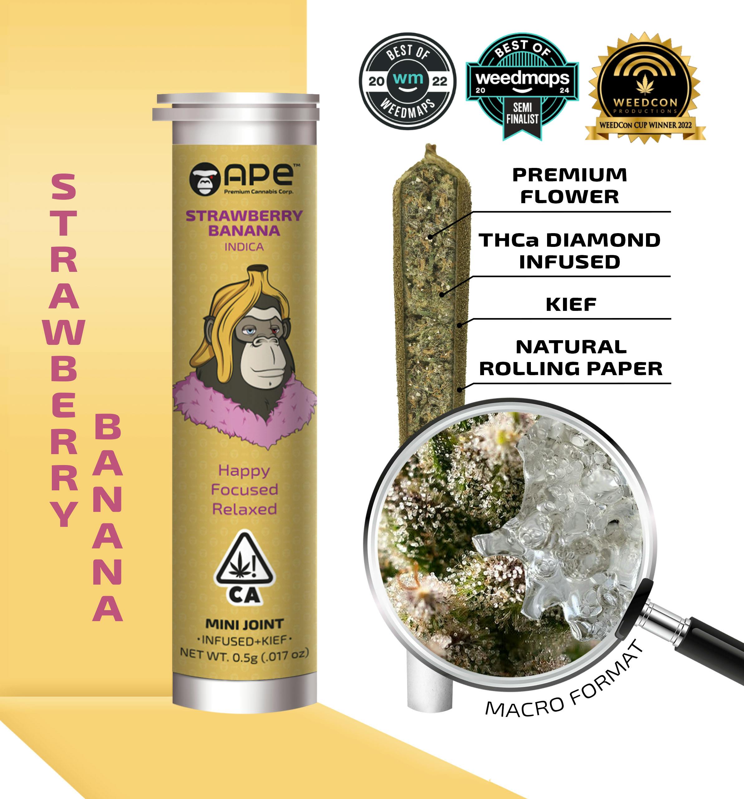 STRAWBERRY BANANA - Mini Joint Infused + Kief (0.5g) - APE Premium