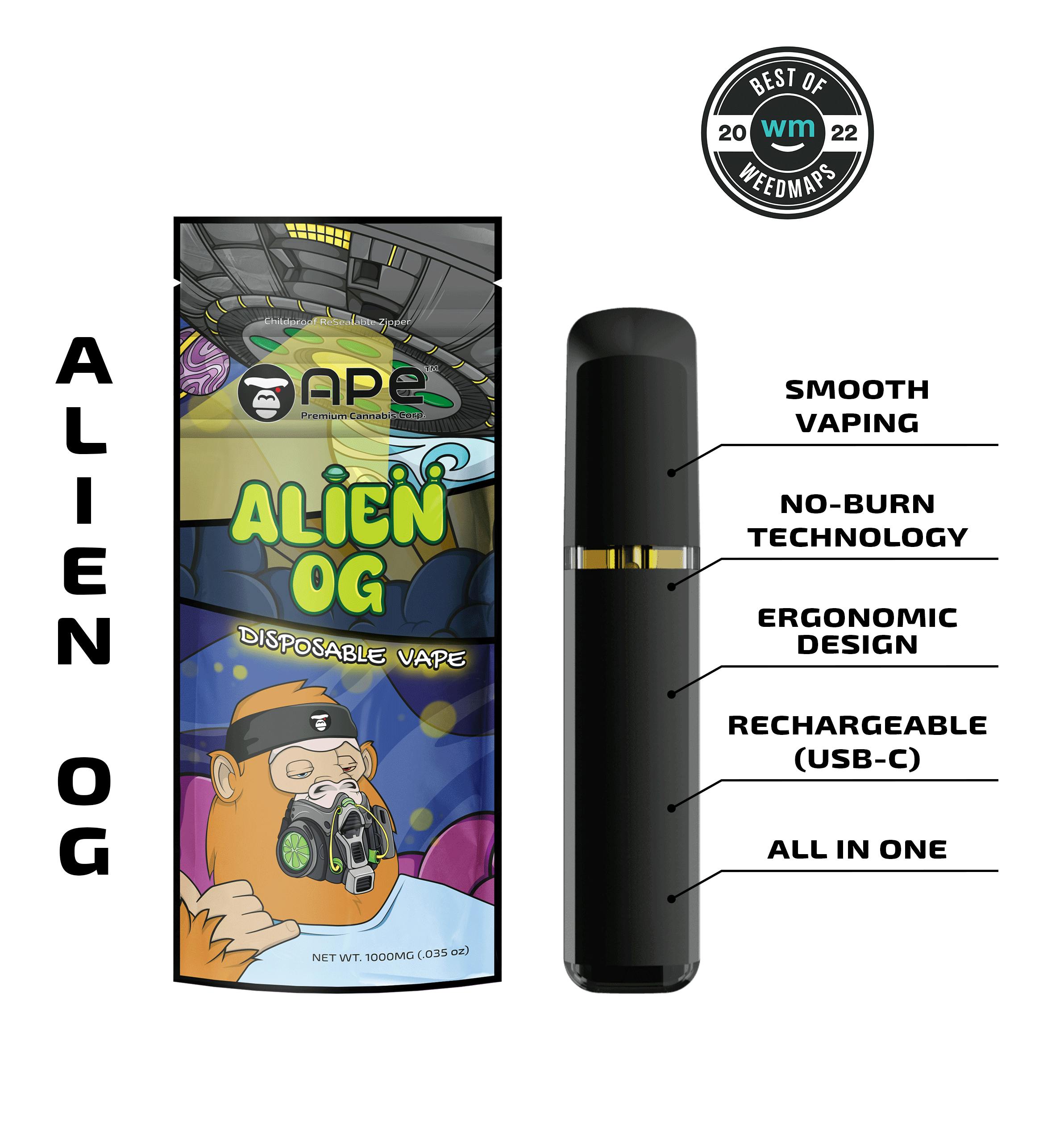 APE Premium Cannabis Corp Alien OG (Indica) — 1g APE Disposable Vape ...