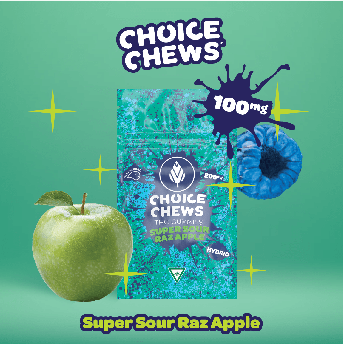 Super Sour Raz Apple Gummies | 100mg | 10ct | 10mg/ea at House of Zen