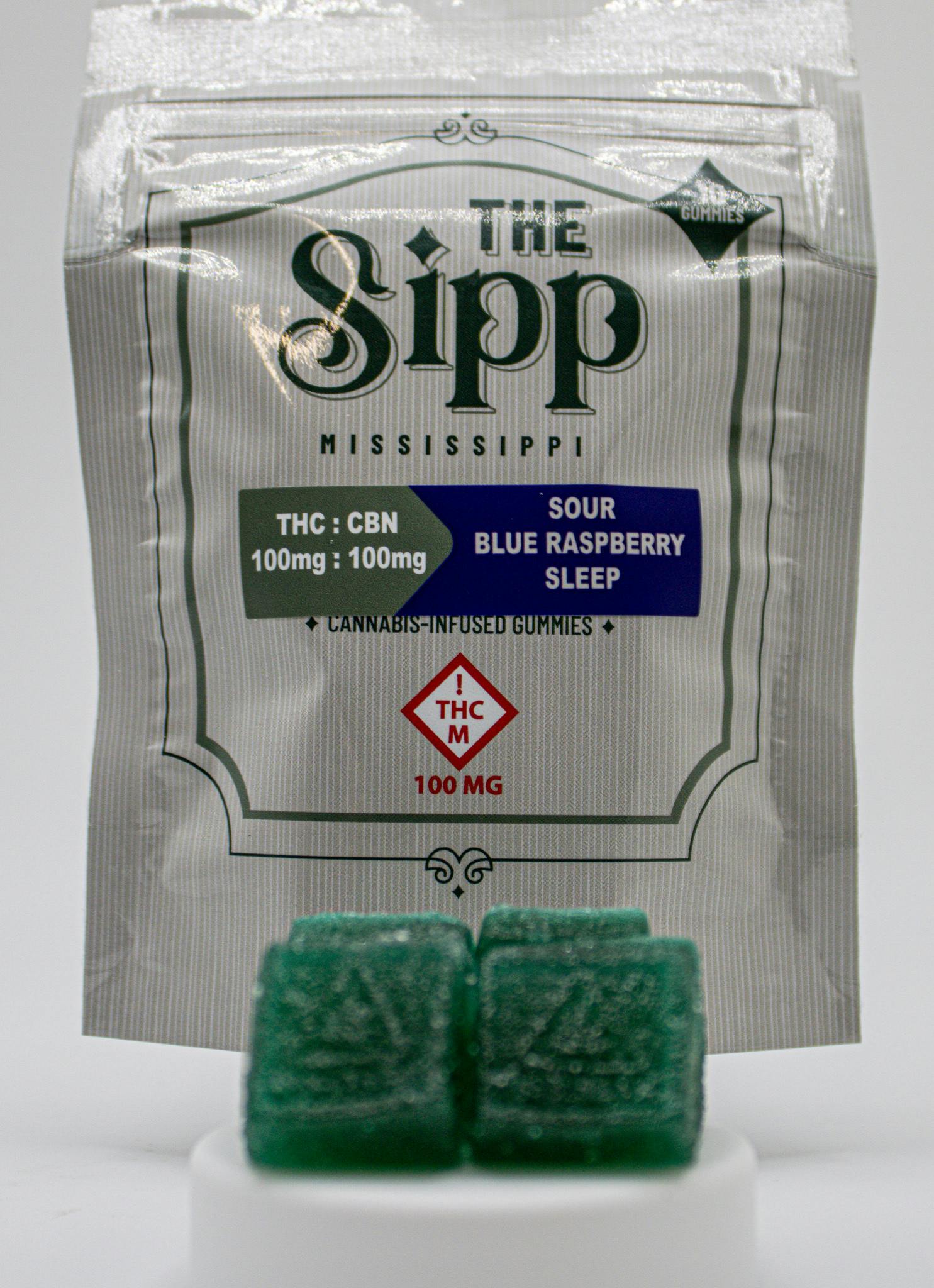 The Sipp: 1:1 CBN 100mg Sour Blue Razz Sleep Gummies (10pk) by River Remedy