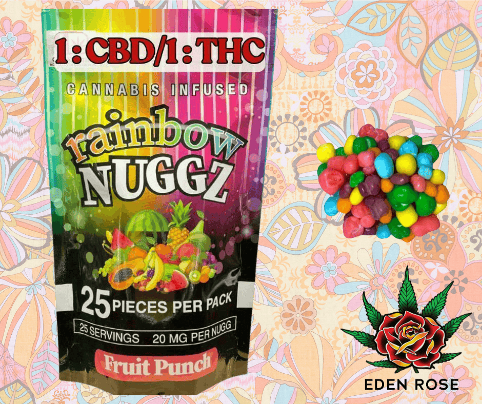 500MG Rainbow Nuggz 1:1 CBD/Distillate - Fruit Punch - Eden Rose