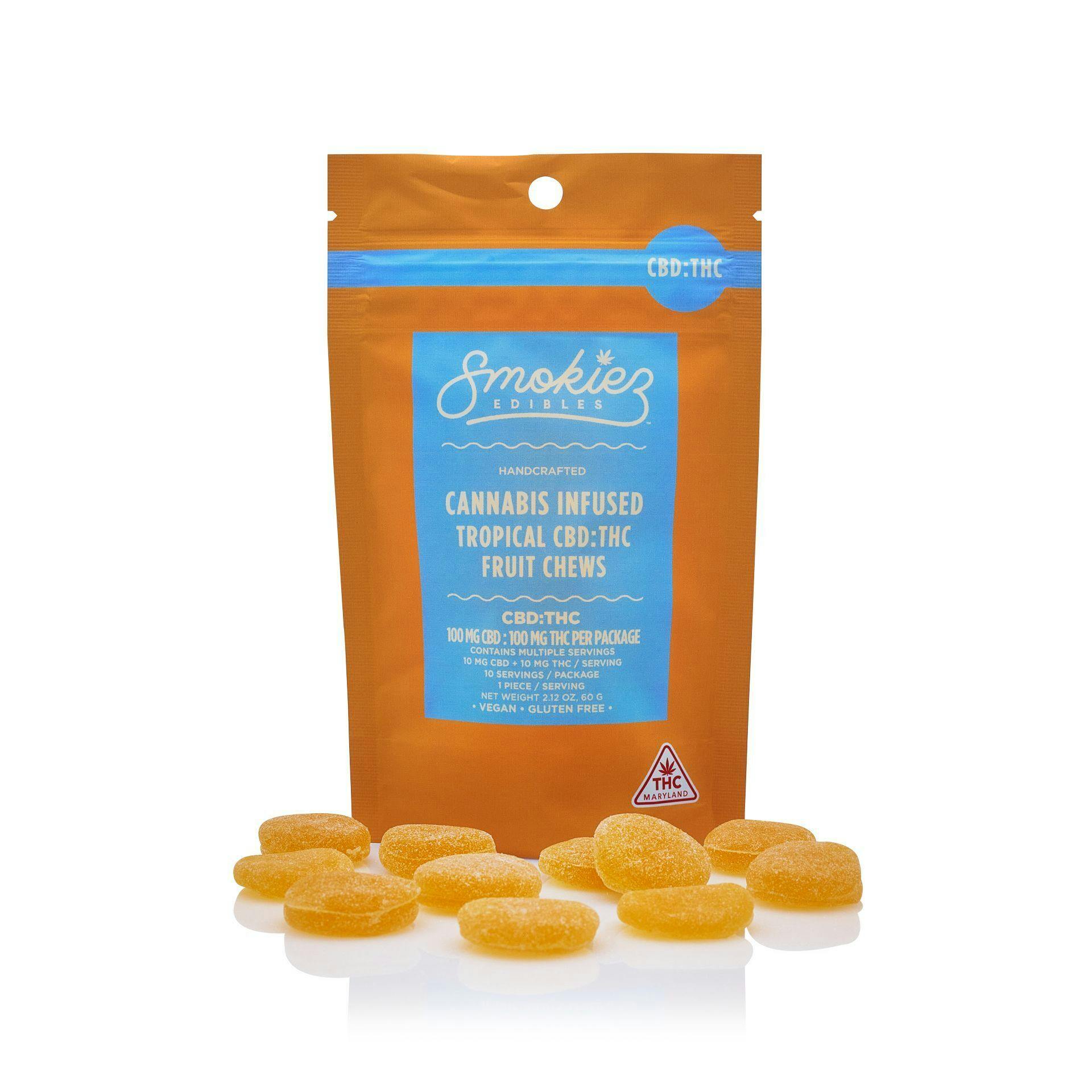 Smokiez Edibles CBD:THC 1:1 Tropical Fruit100mg CBD:100mg THC Fruit ...