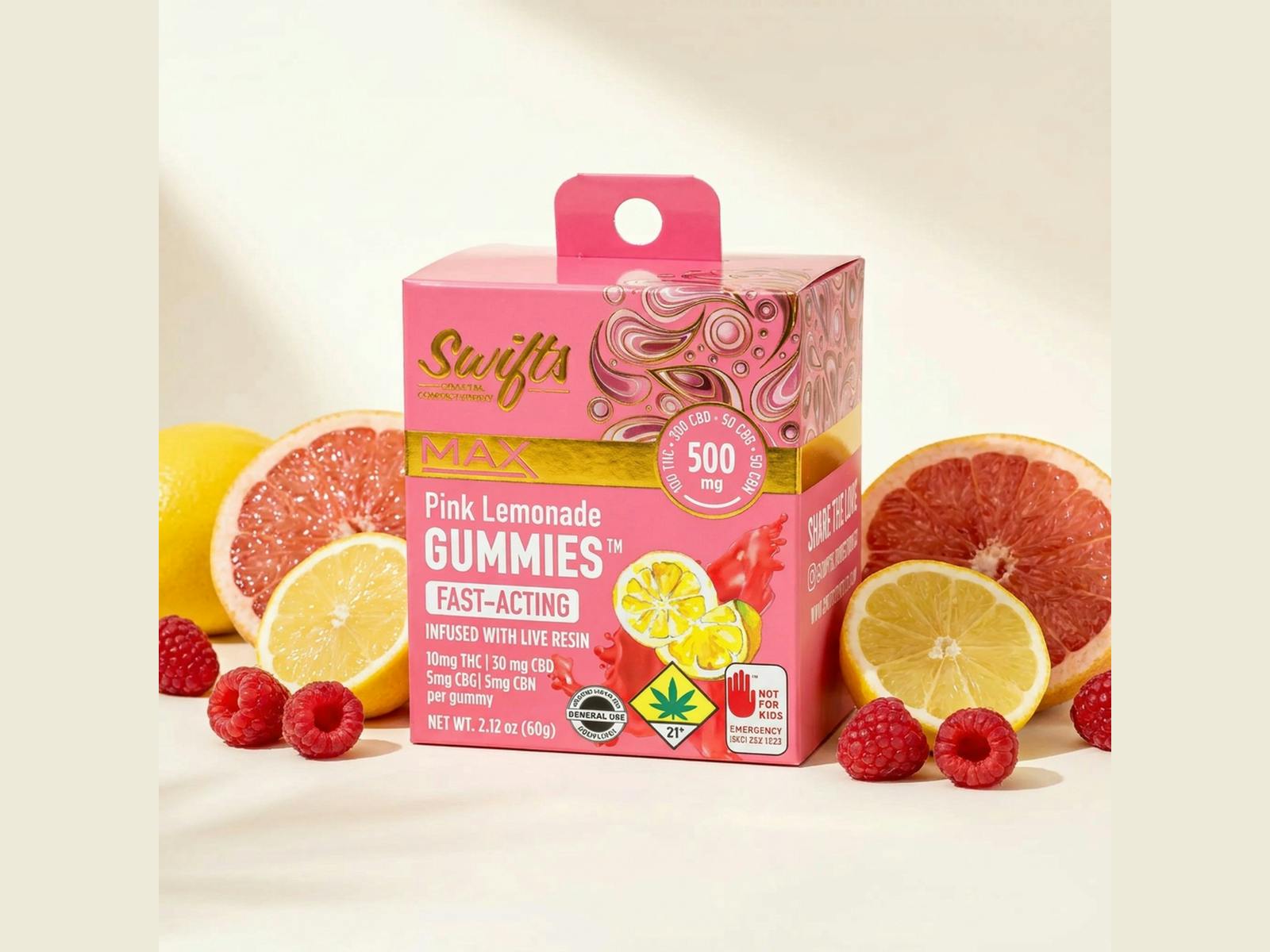 Swifts Gummies Pink Lemonade MAX 500MG by Swifts Edibles