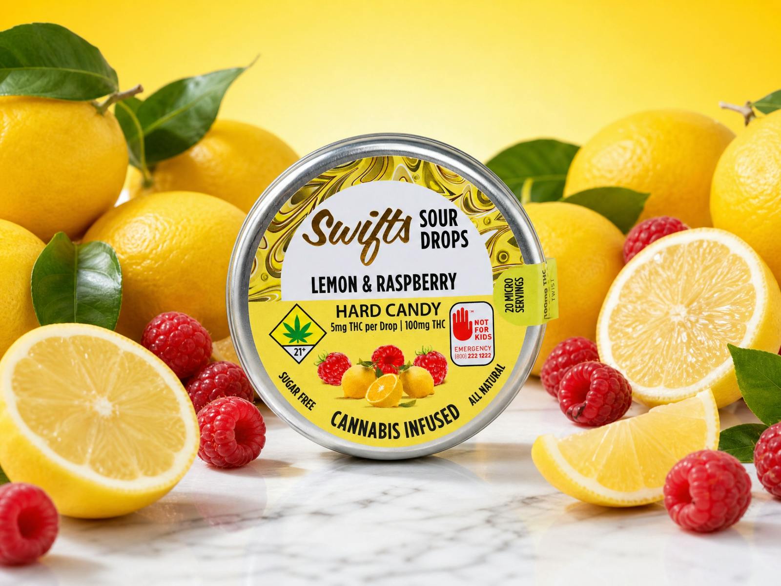 Swifts Sugar Free Sour Drops Lemon Raspberry 100mg by Swifts Edibles