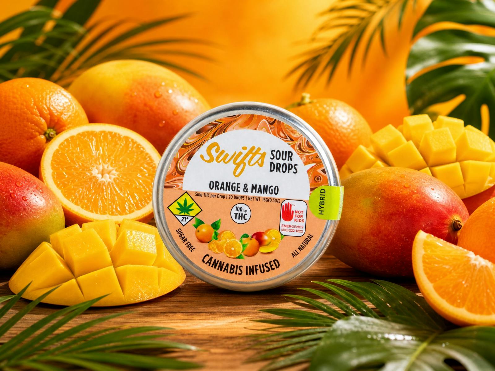 Swifts Sugar Free Sour Drops Orange Mango 100mg by Swifts Edibles