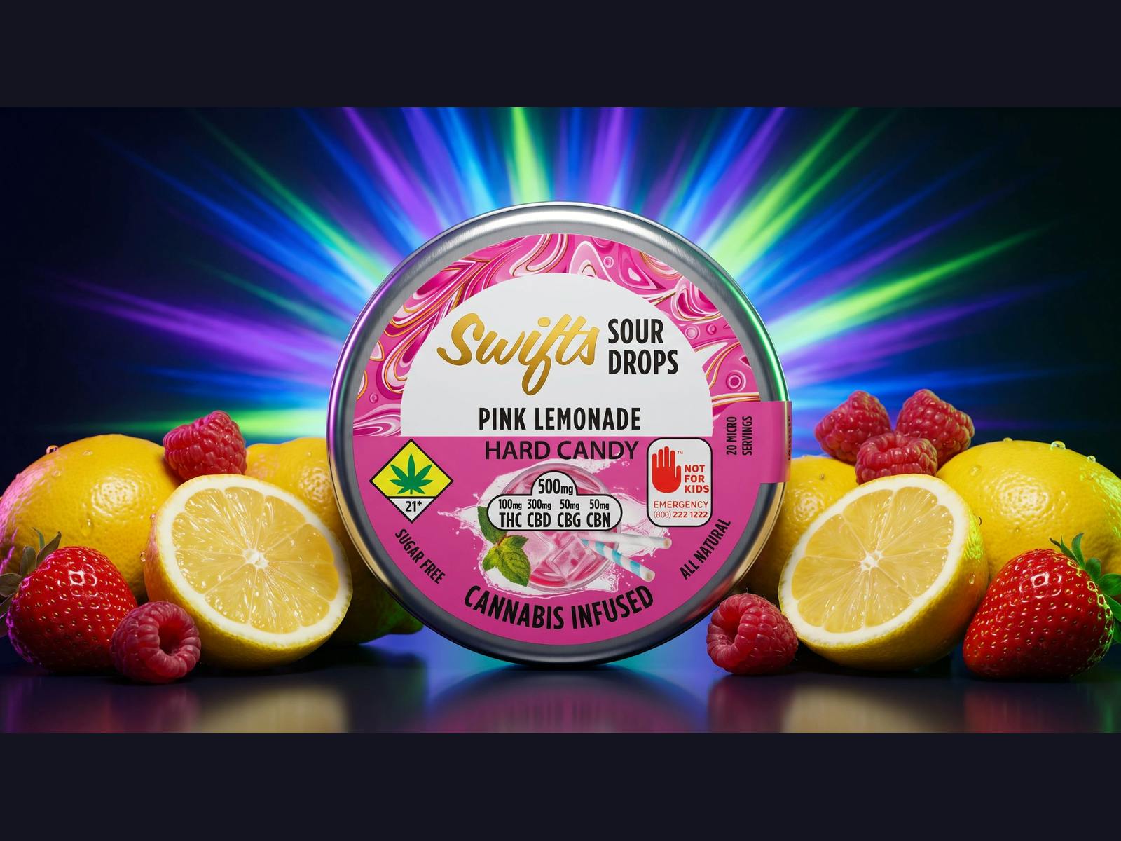 Swifts Sugar Free Sour Drops Pink Lemonade Max 500mg
