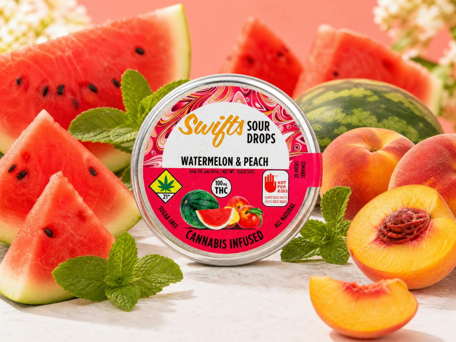 Swifts Sugar Free Sour Drops Watermelon & Peach 100mg