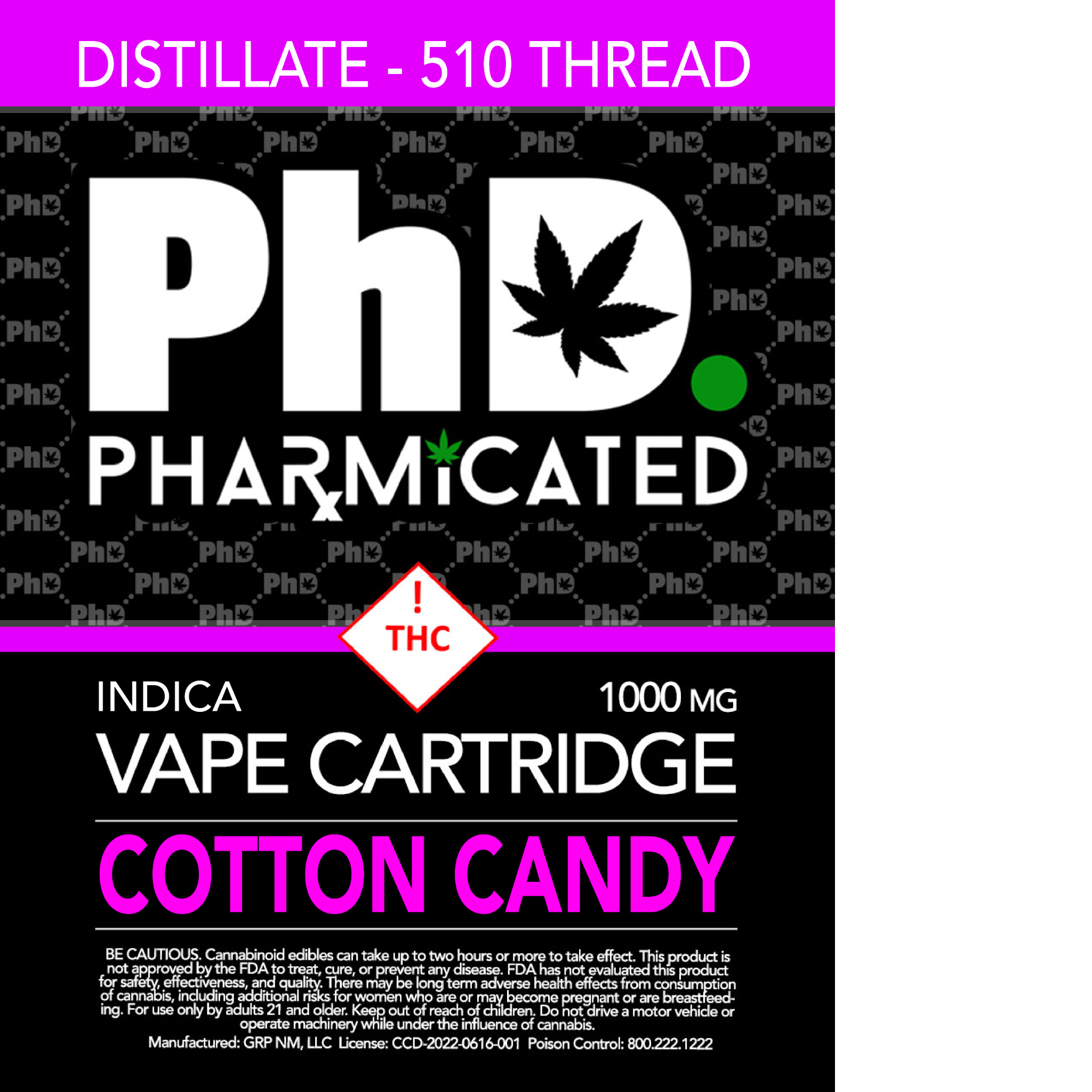 Pharmicated 510 Thread Vape Cart - 1000 mg - Cotton Candy (I)