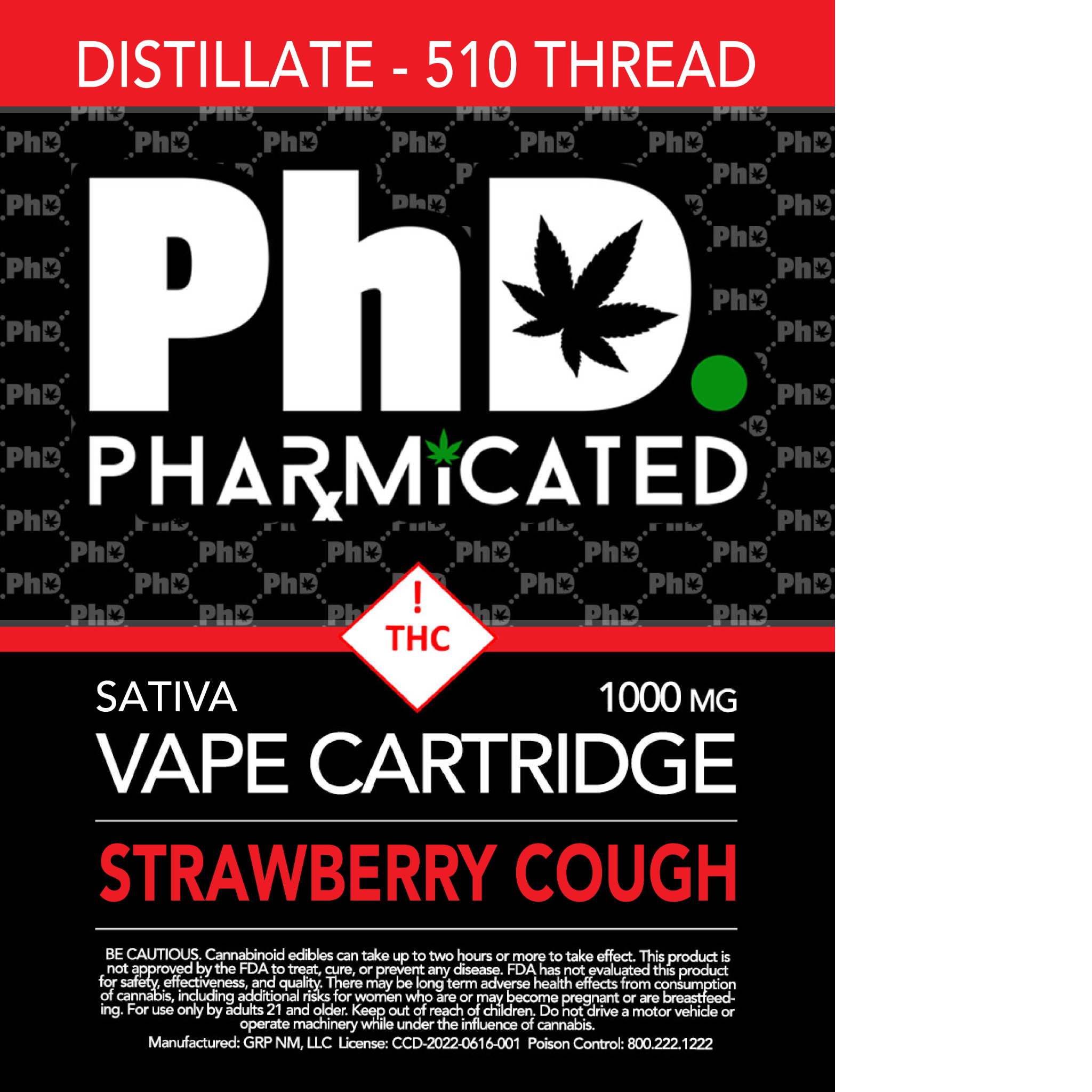 Pharmicated 510 Thread Vape Cart - 1000 mg - Strawberry Cough (S)
