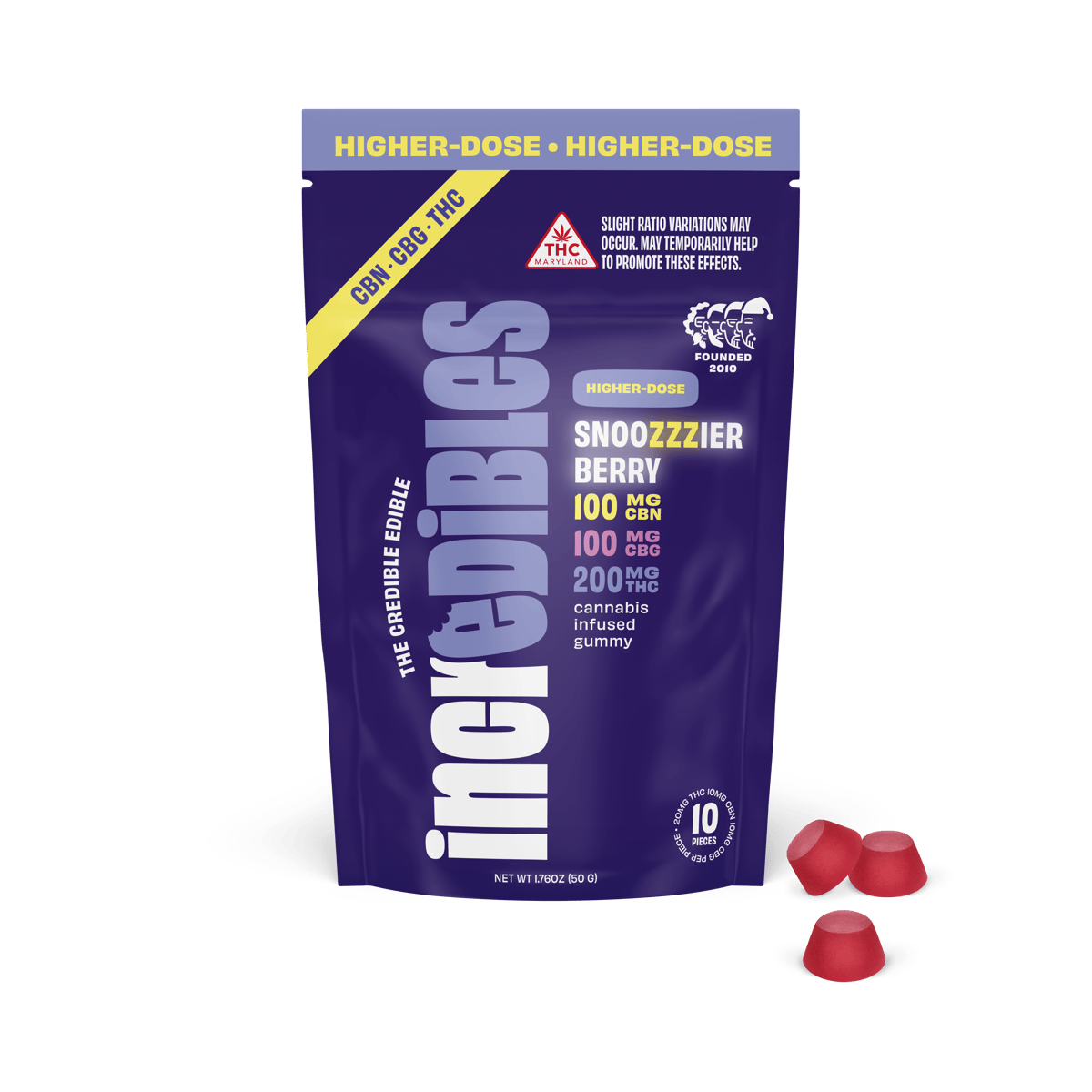 Snoozzzierberry 2:1:1 High Dose [10pk] (200mg THC/100mg CBN/100mg CBG) by Incredibles