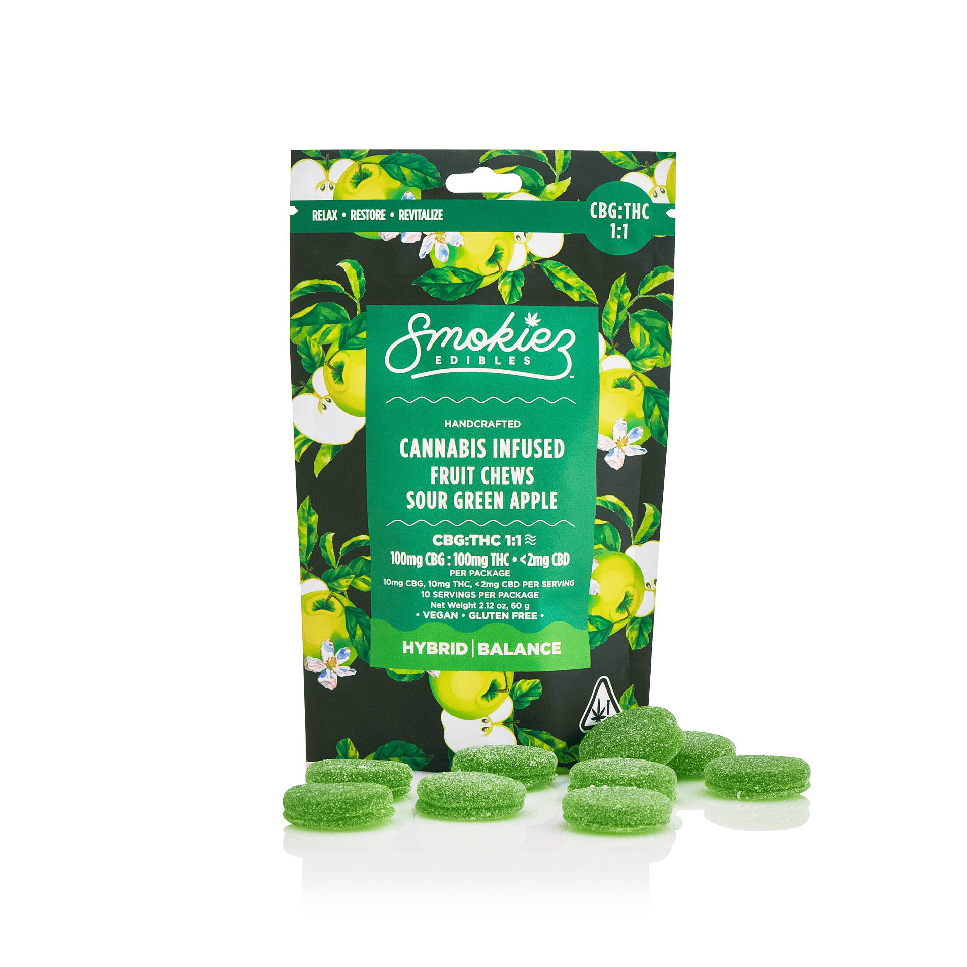 Sour Green Apple Gummies 1:1 THC:CBG | 100mg | 10ct | 10mg/ea