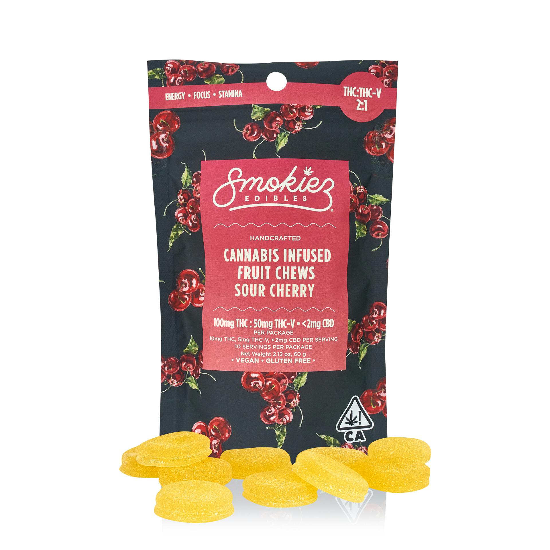 Sour Cherry 100mg THC : 50mg THC-V Fruit Chews - CA