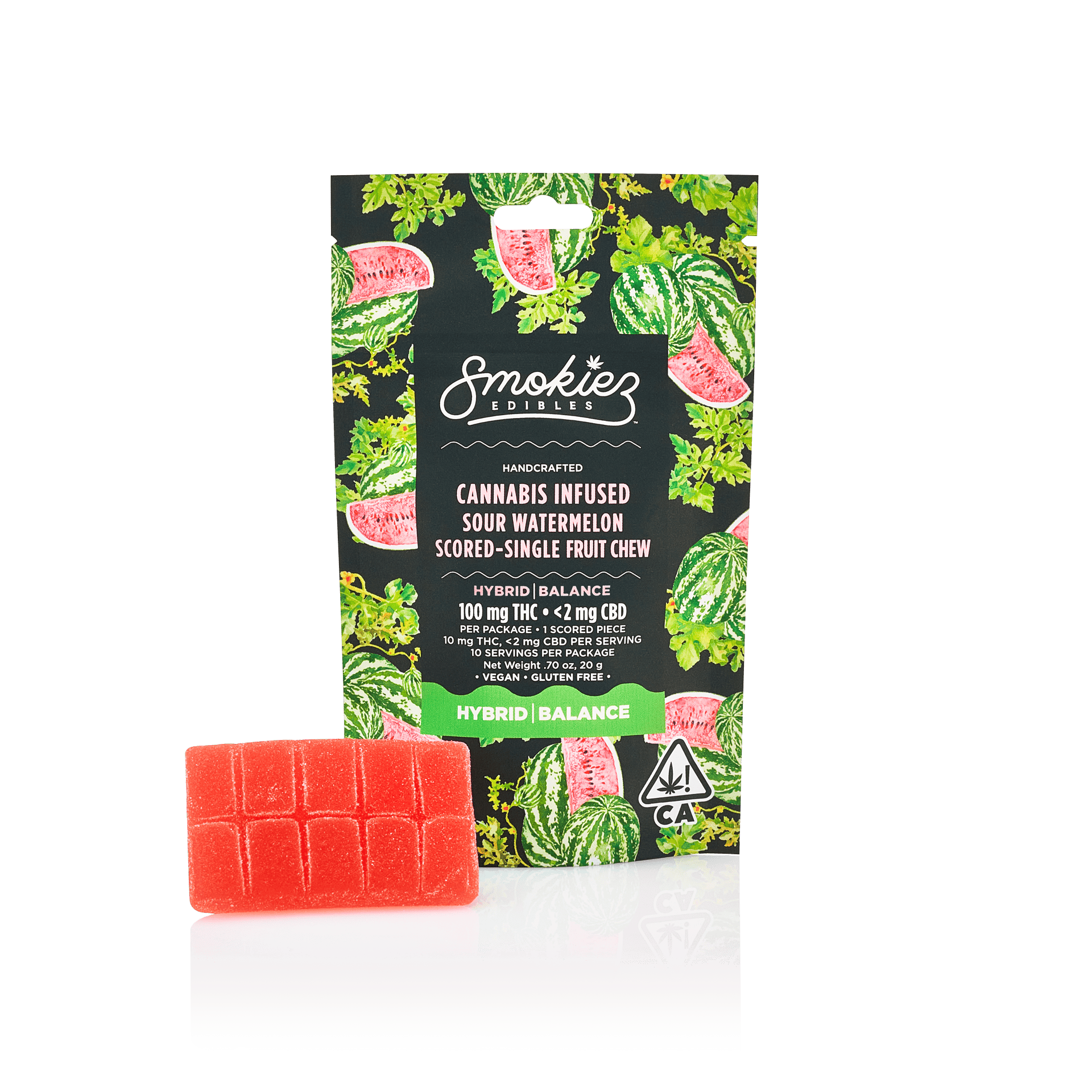 Hybrid Sour Watermelon 100mg THC Fruit Chews - Scored Single Piece - CA
