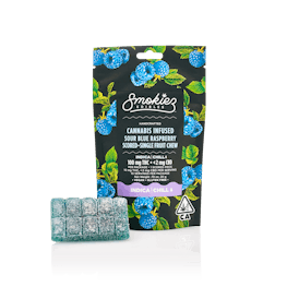 Indica Sour Blue Raspberry 100mg THC Fruit Chews - Scored Single Piece - CA