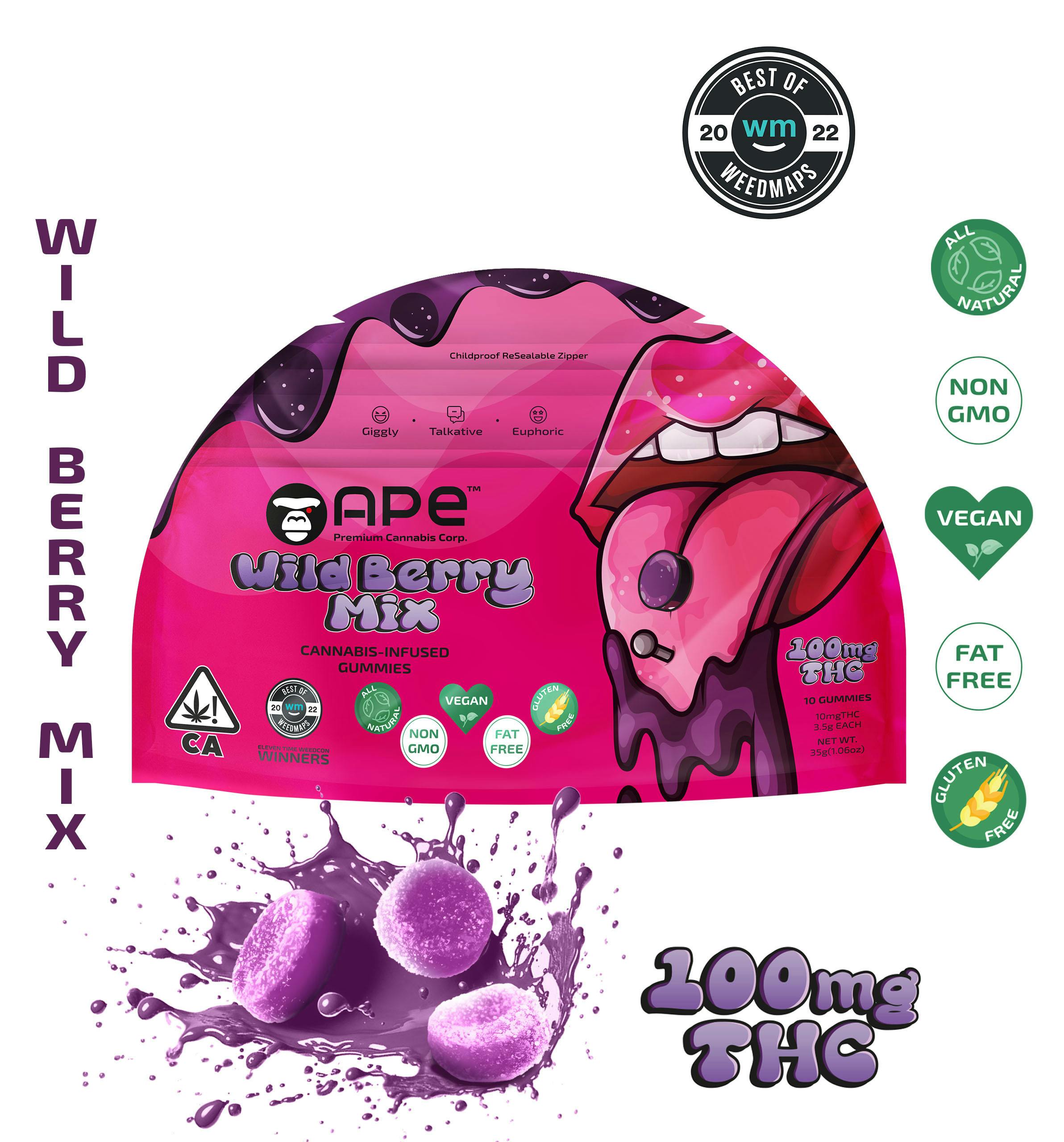Wild Berry Mix Edibles — 100MG THC Gummies (NET WT 35g | 3.5g each)