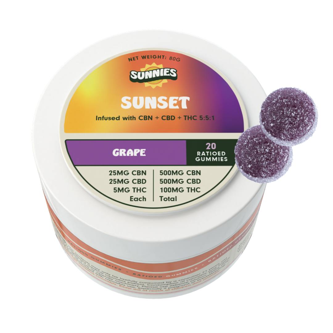 Sunset Grape Ratio Gummies 100mg - 5:5:1 CBN:CBD:THC by SunMed Growers