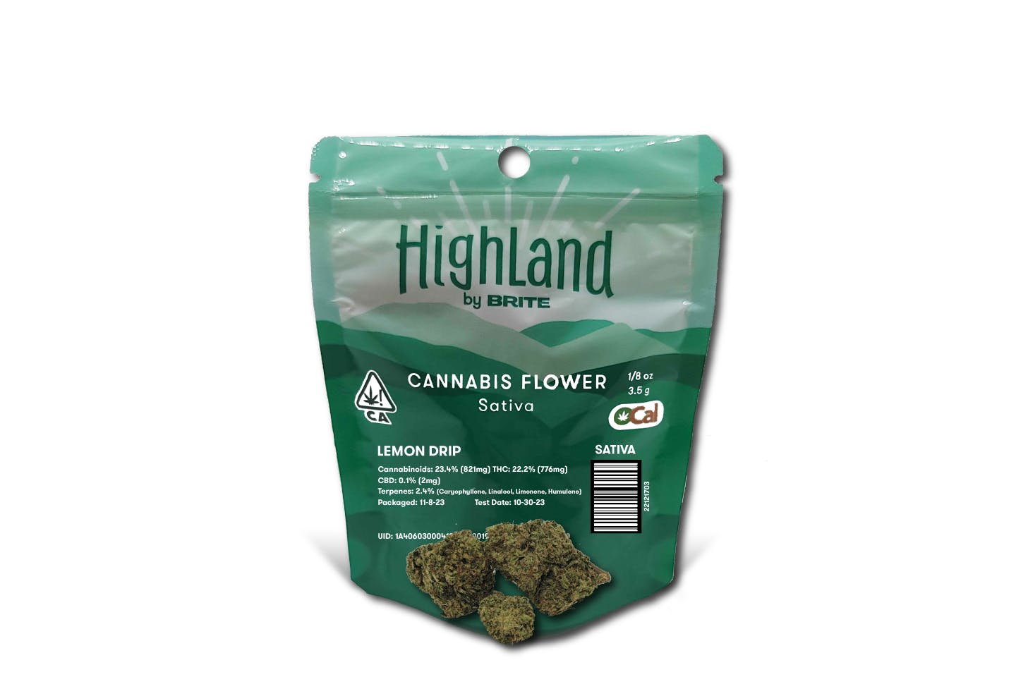 Brite Labs Highland OCAL FLOWER Eighth (3.5g) Mylar Bag S Lemon