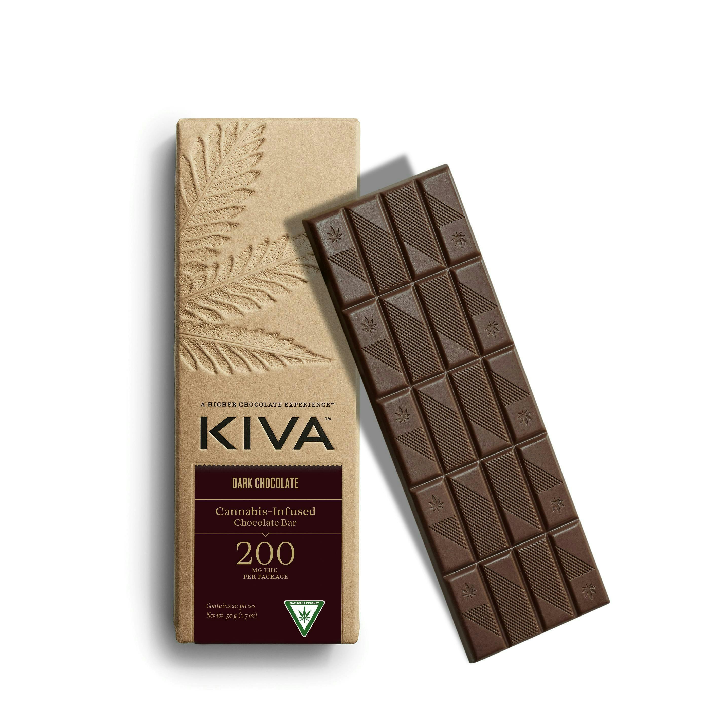 Dark Chocolate Bar | 200mg | 20ct | 10mg/ea by Kiva Confections
